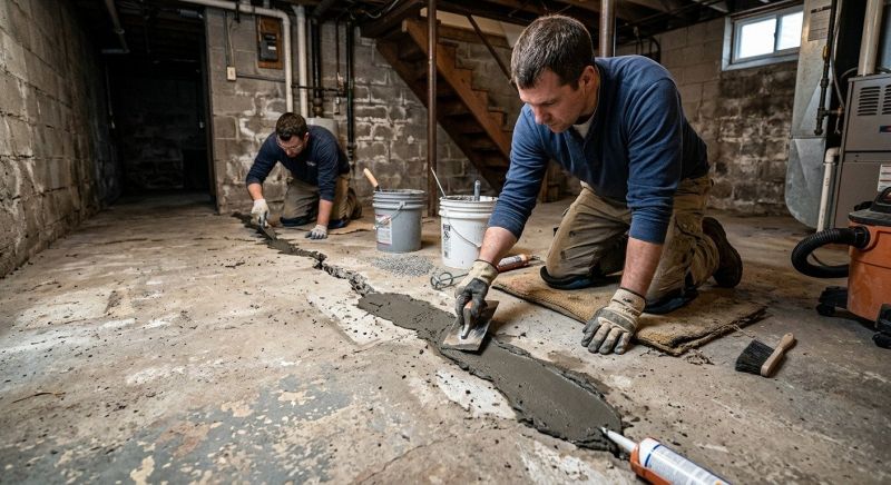 Cracked Basement Floor Repair in Bristol, RI
