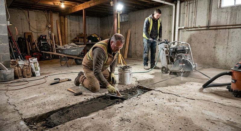 Cracked Basement Floor Repair in Bristol, RI
